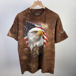 The Mountain Brown Tie Dye T Shirt Eagle American Flag Patriotic USA Size Large